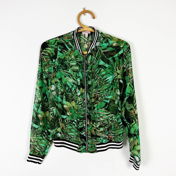 Juicy Couture semi sheer jungle leaf camouflage bomber jacket size Small - Picture 5 of 5